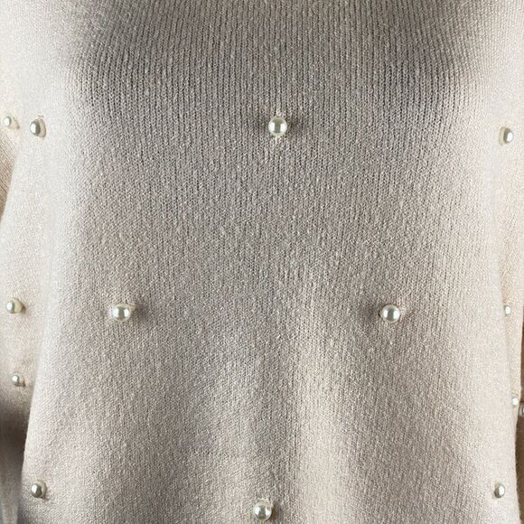 NWT Bongo Cropped Sweater Peachy Pink Faux Pearl Cowl Neck - Picture 7 of 12